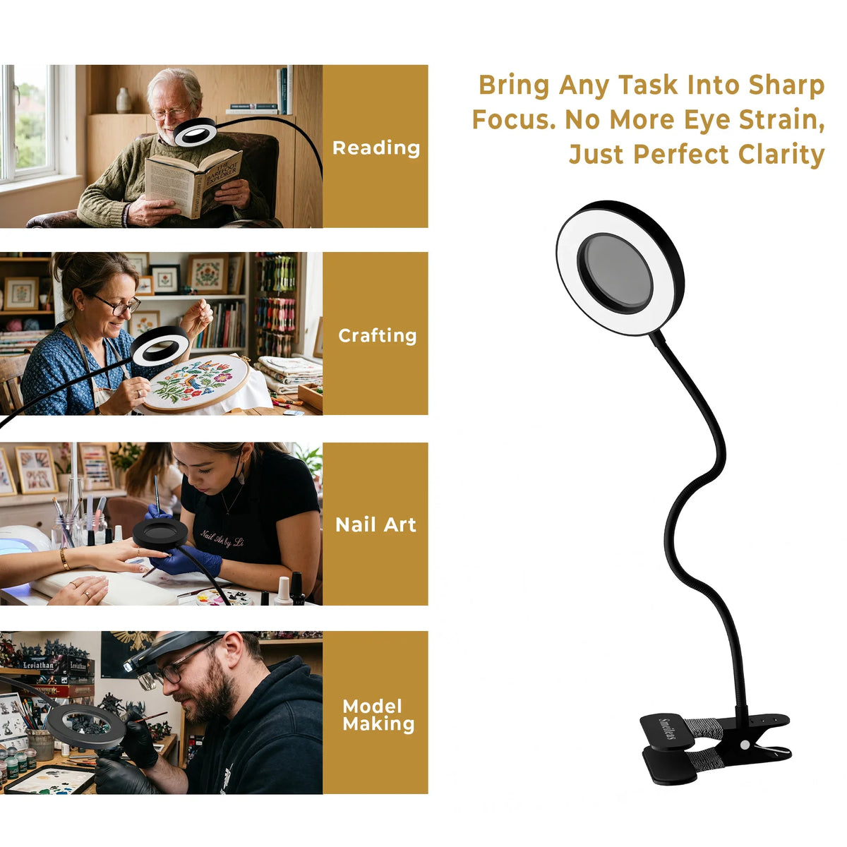 LED Desk Lamp, 5 V DC, Black, Adjustable Task Lighting for Reading, Detailed Work and Desktop Use - product view 3