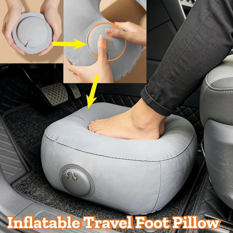 Inflatable Travel Footrest Pillow, Lightweight Rectangle Polyester Cushion in Grey for Airplane, Car, Bus and Office - product view 2