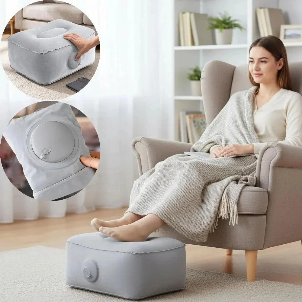 Inflatable Travel Footrest Pillow, Lightweight Rectangle Polyester Cushion in Grey for Airplane, Car, Bus and Office - product view 3