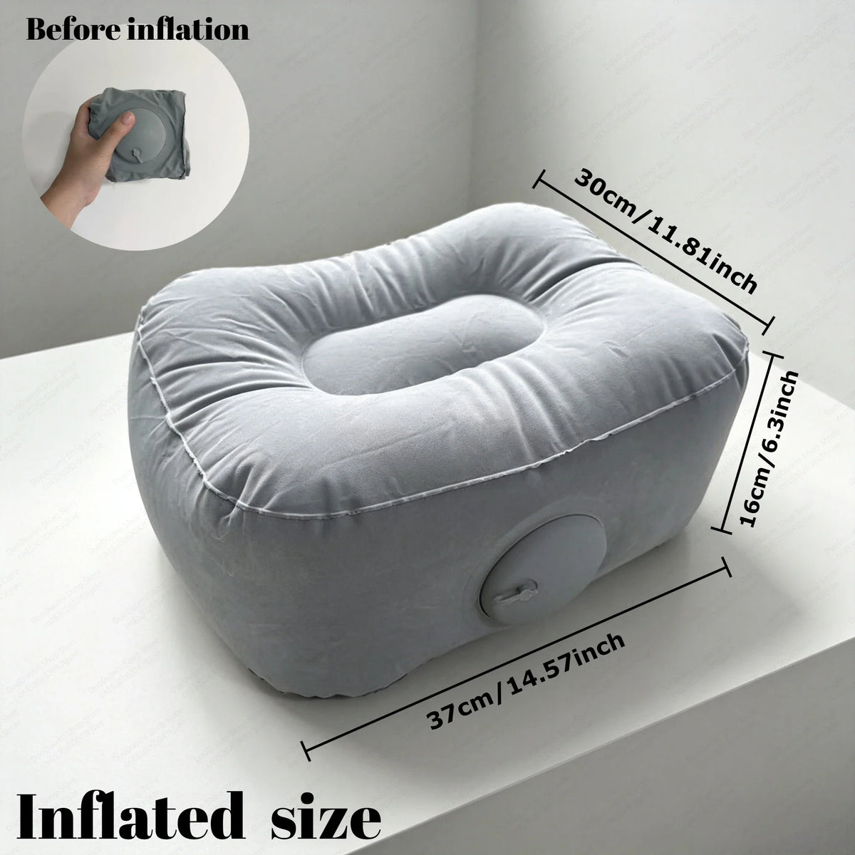 Inflatable Travel Footrest Pillow, Lightweight Rectangle Polyester Cushion in Grey for Airplane, Car, Bus and Office - product view 4