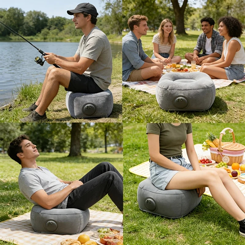 Inflatable Travel Footrest Pillow, Lightweight Rectangle Polyester Cushion in Grey for Airplane, Car, Bus and Office - product view 5