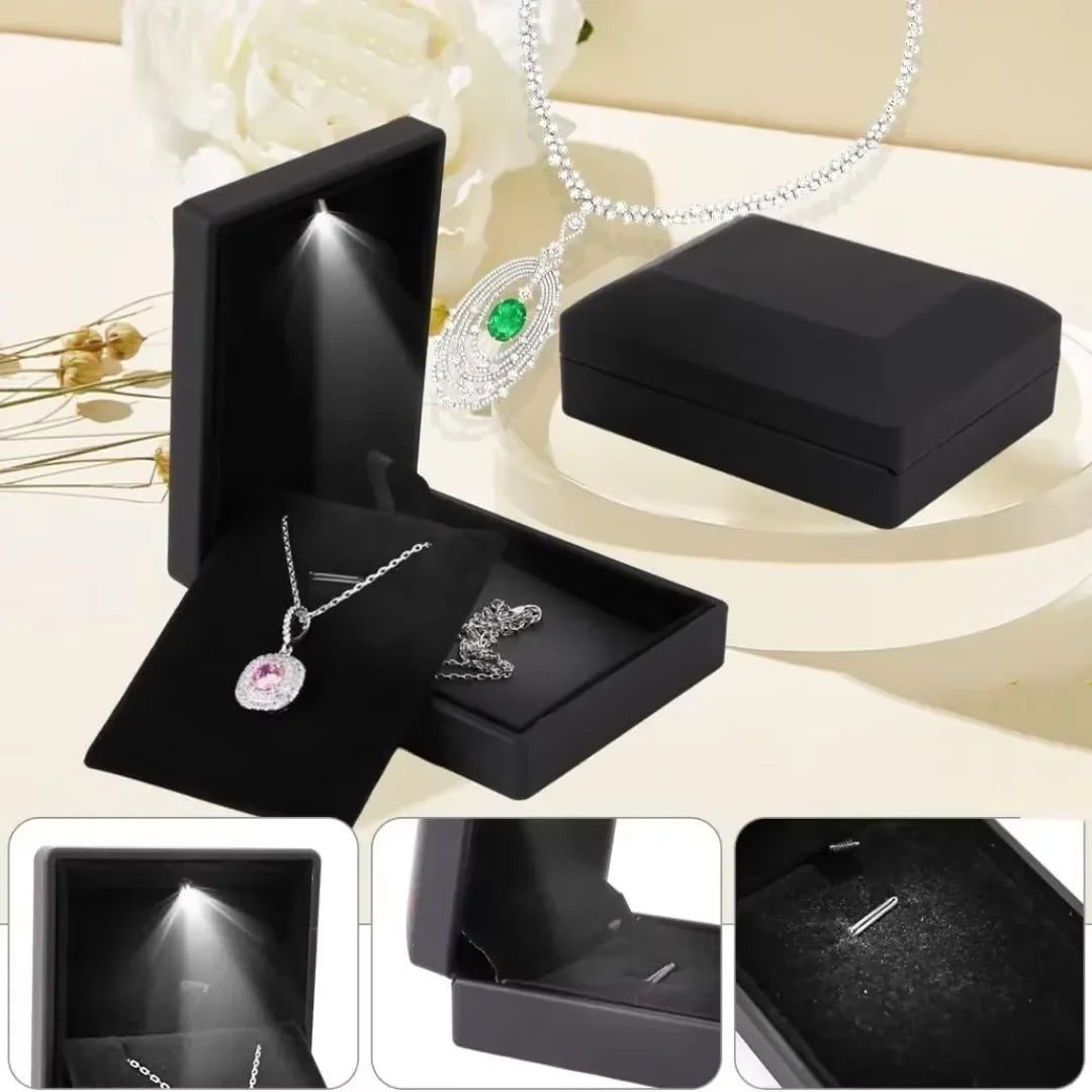 LED Jewelry Gift Box, Plastic Pendant Case for Ring, Locket, Bracelet or Long Chain, 7x9x3.3cm Size - product view 2