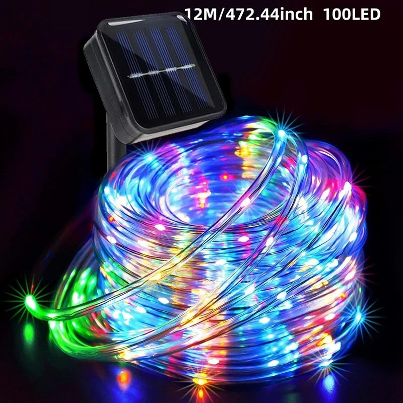Solar LED Tube Light, 12M 100-LED String, Dimmable Push-Button Garden Decoration with Color Options - product view 2