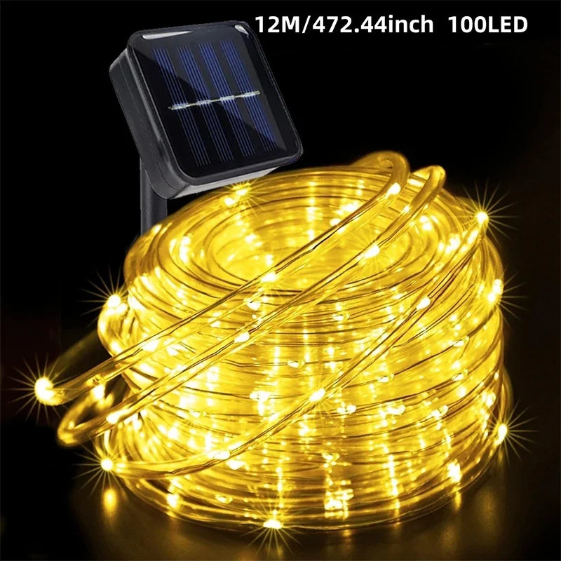 Solar LED Tube Light, 12M 100-LED String, Dimmable Push-Button Garden Decoration with Color Options - product view 3