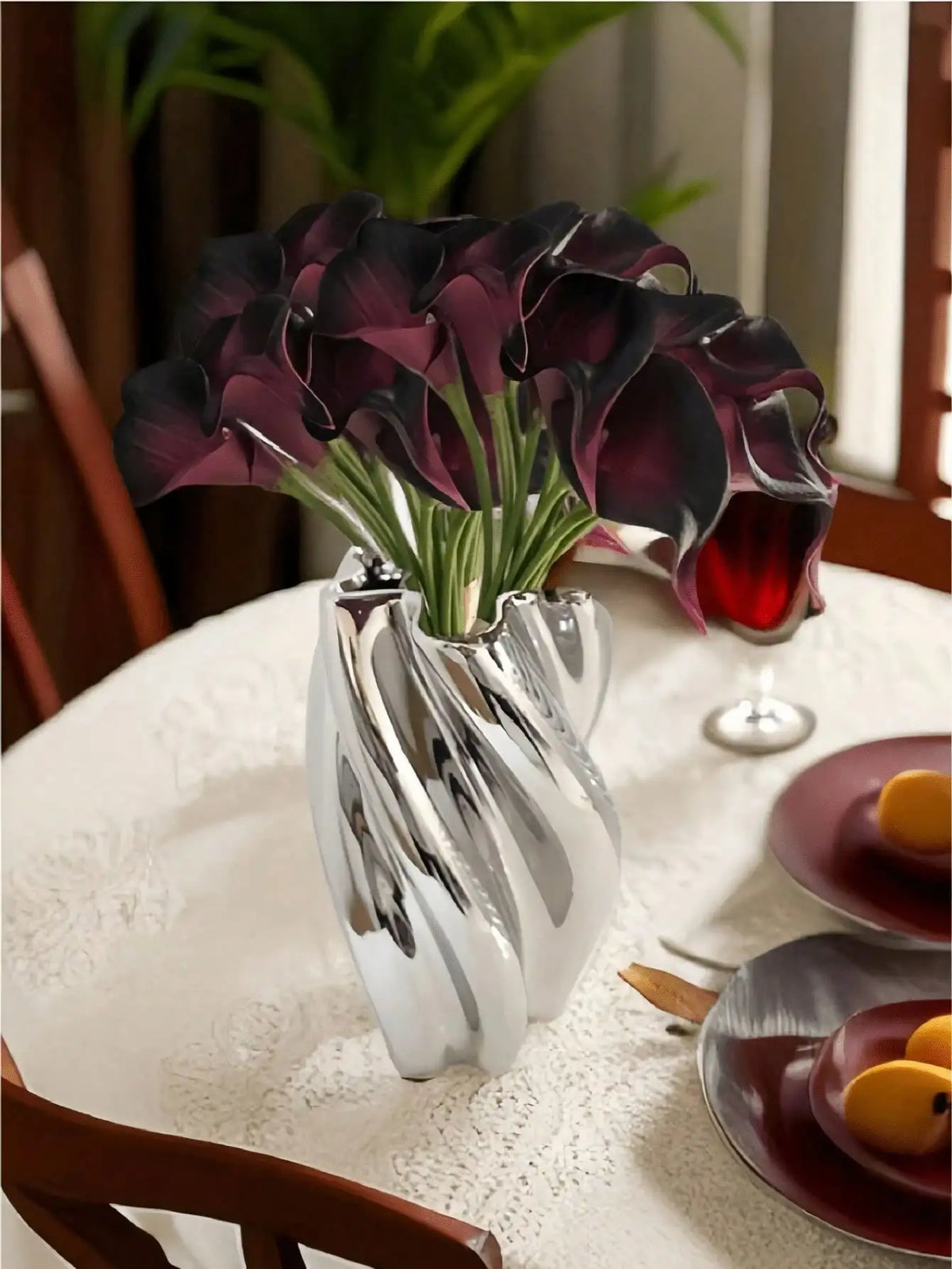 Artificial Calla Lily Bouquet, Realistic-Touch Polyester Flowers, 10-Piece Purple Arrangement for Wedding and Home Décor - product view 1