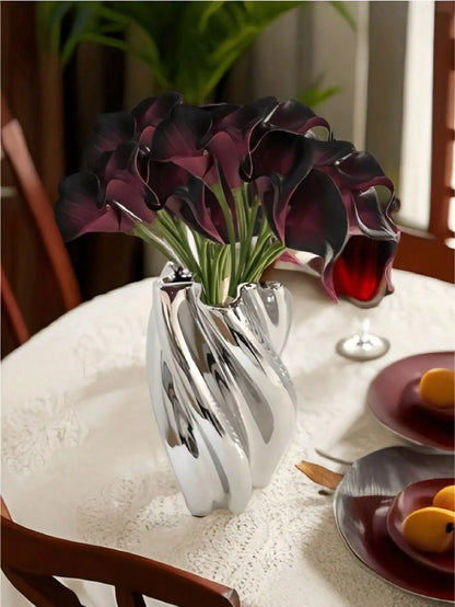 Artificial Calla Lily Bouquet, Realistic-Touch Polyester Flowers, 10-Piece Purple Arrangement for Wedding and Home Décor - product view 1