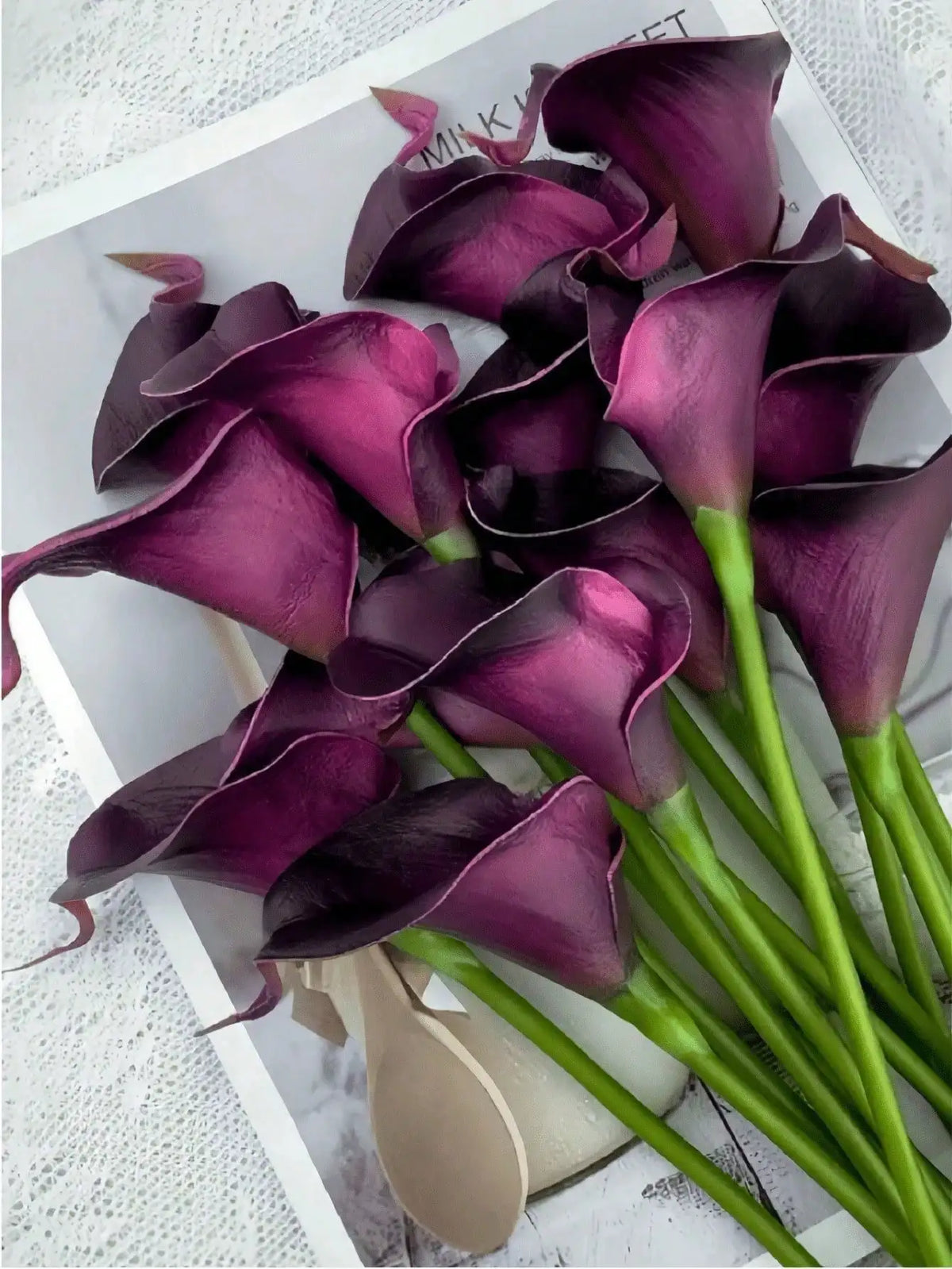 Artificial Calla Lily Bouquet, Realistic-Touch Polyester Flowers, 10-Piece Purple Arrangement for Wedding and Home Décor - product view 2