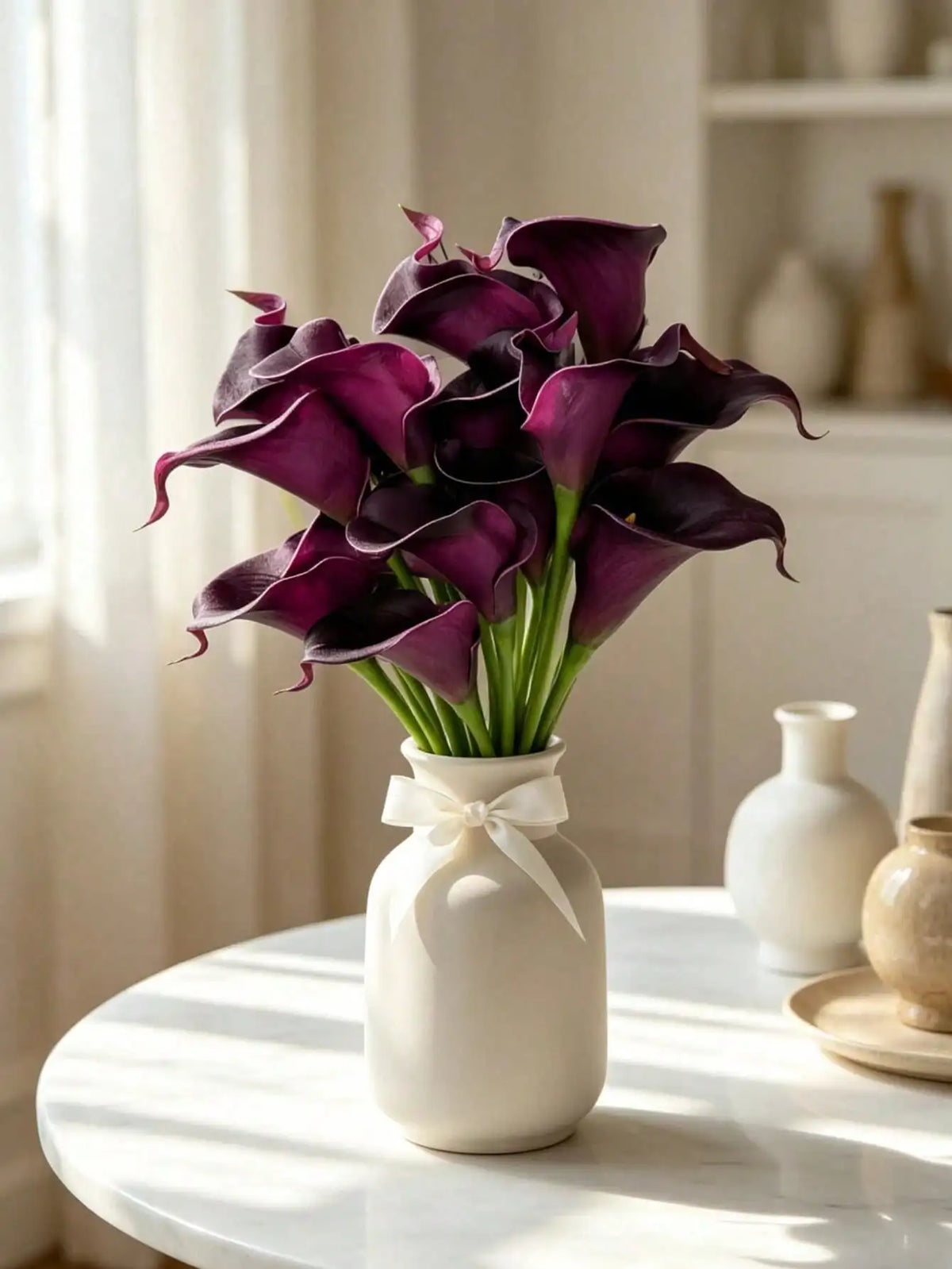 Artificial Calla Lily Bouquet, Realistic-Touch Polyester Flowers, 10-Piece Purple Arrangement for Wedding and Home Décor - product view 5