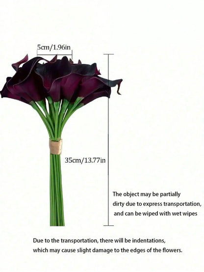 Artificial Calla Lily Bouquet, Realistic-Touch Polyester Flowers, 10-Piece Purple Arrangement for Wedding and Home Décor - product view 6