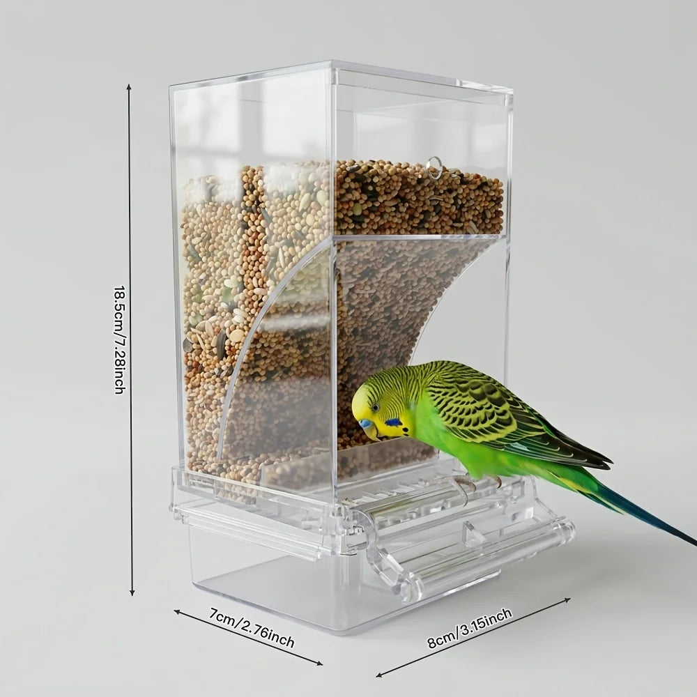 Non-Automatic Bird Feeder, Clear Plastic Spill-Proof Seed Dispenser, Easy-Fill Cage Accessory for Budgies, Parakeets and Finches - product view 2