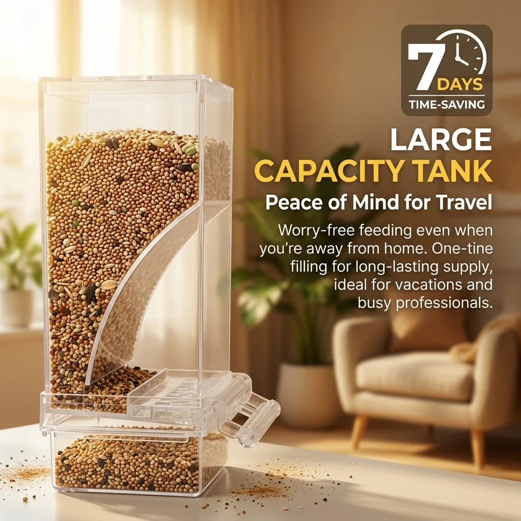 Non-Automatic Bird Feeder, Clear Plastic Spill-Proof Seed Dispenser, Easy-Fill Cage Accessory for Budgies, Parakeets and Finches - product view 6