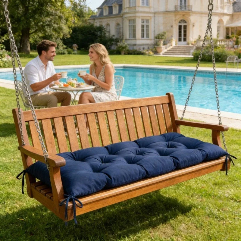 Outdoor Bench Cushion, Breathable Cotton-Filled Rectangle Seat Pad with Adjustable Ties, 120x48cm or 150x48cm - product view 2