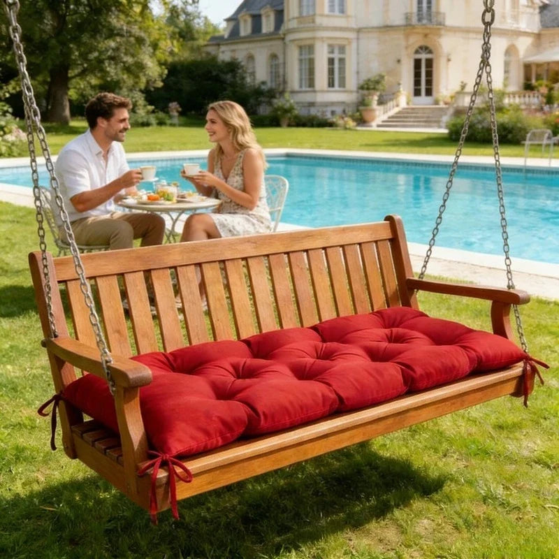 Outdoor Bench Cushion, Breathable Cotton-Filled Rectangle Seat Pad with Adjustable Ties, 120x48cm or 150x48cm - product view 3