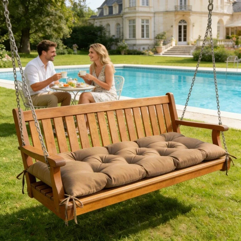 Outdoor Bench Cushion, Breathable Cotton-Filled Rectangle Seat Pad with Adjustable Ties, 120x48cm or 150x48cm - product view 4
