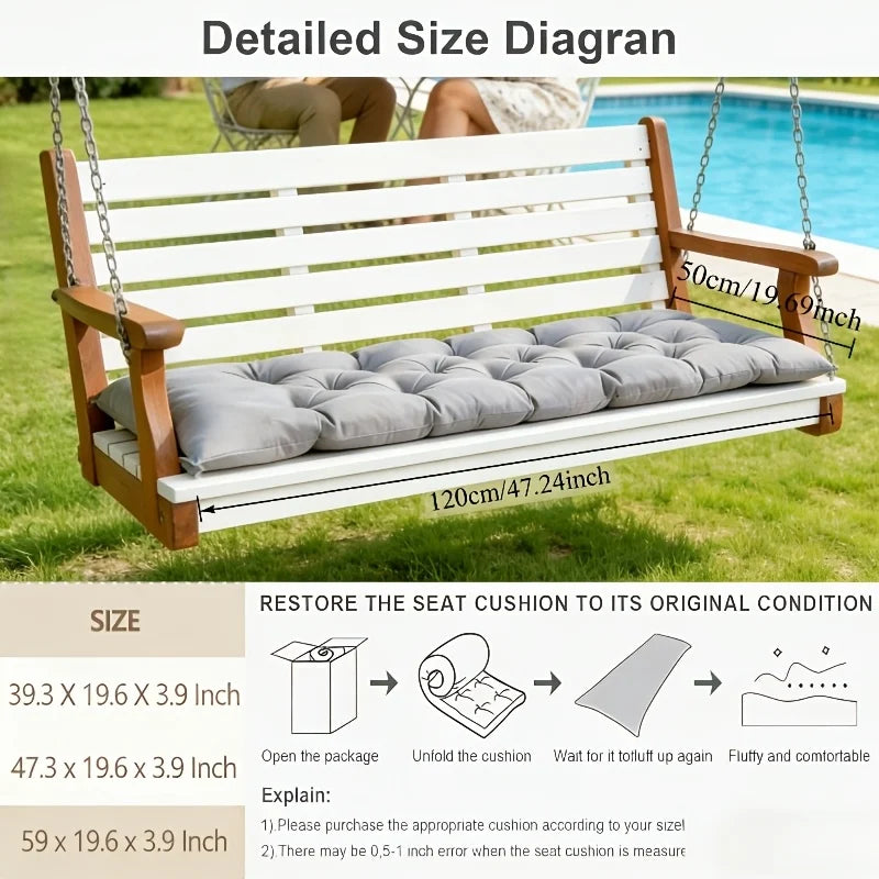 Outdoor Bench Cushion, Breathable Cotton-Filled Rectangle Seat Pad with Adjustable Ties, 120x48cm or 150x48cm - product view 6