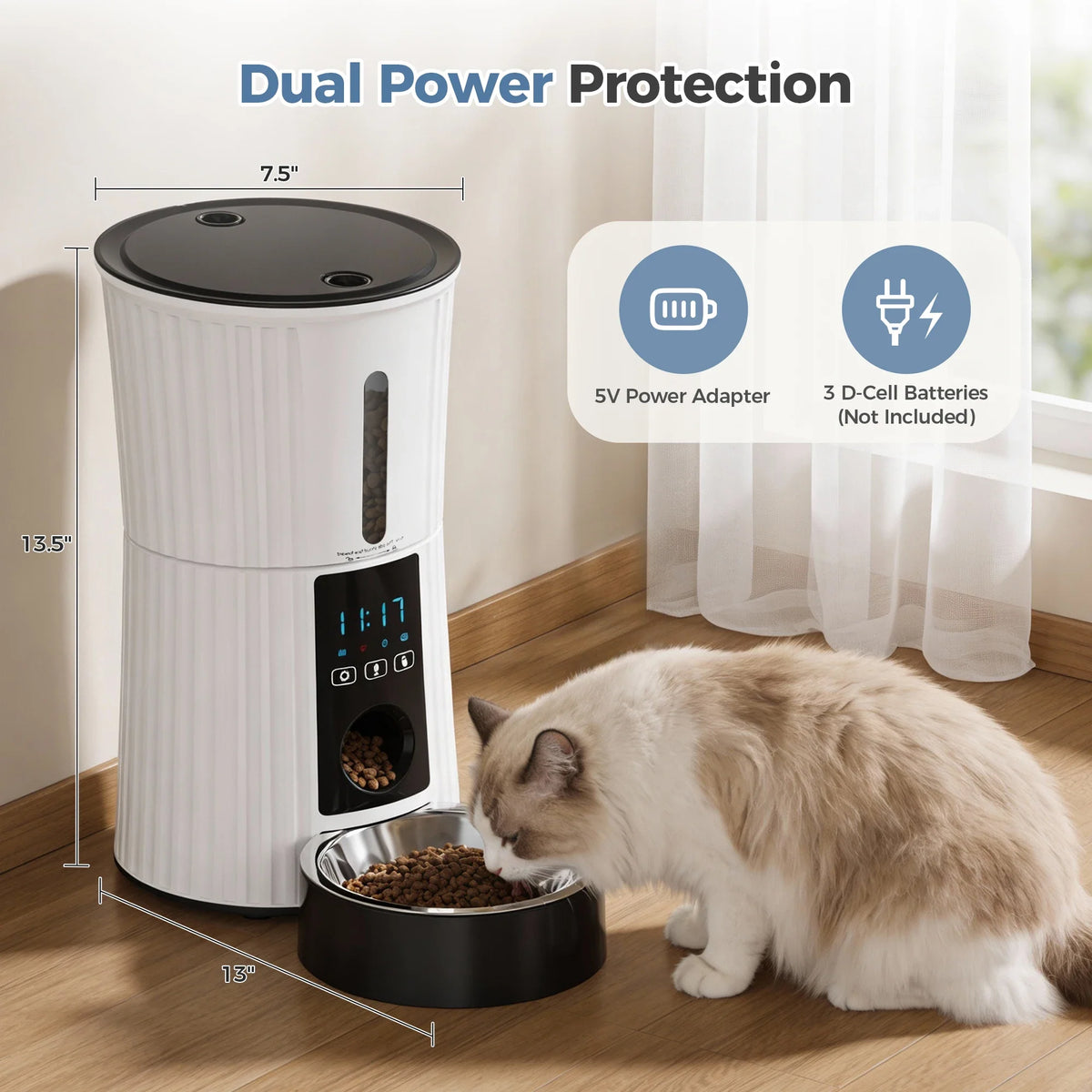 4L Automatic Pet Feeder, WiFi App Control, Scheduled Portions, Voice Recorder and Backup Battery Power - product view 4