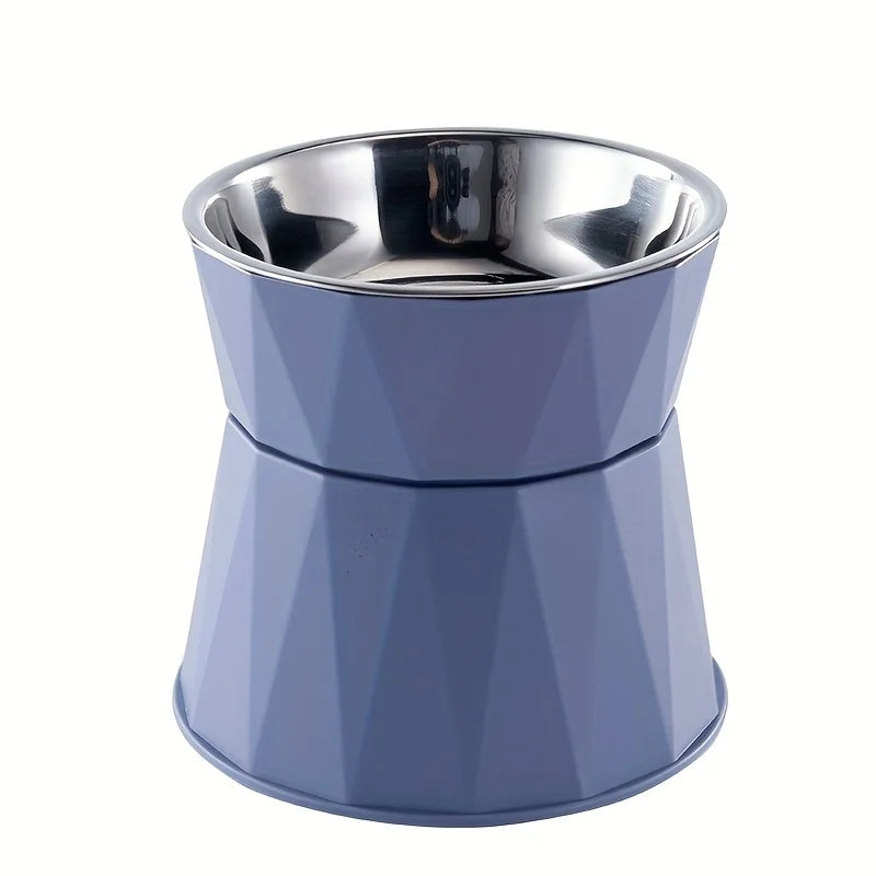 Elevated Stainless Steel Pet Feeding Bowl, Blue, White or Pink, Cylindrical Design for Dog and Cat Mealtimes - product view 1