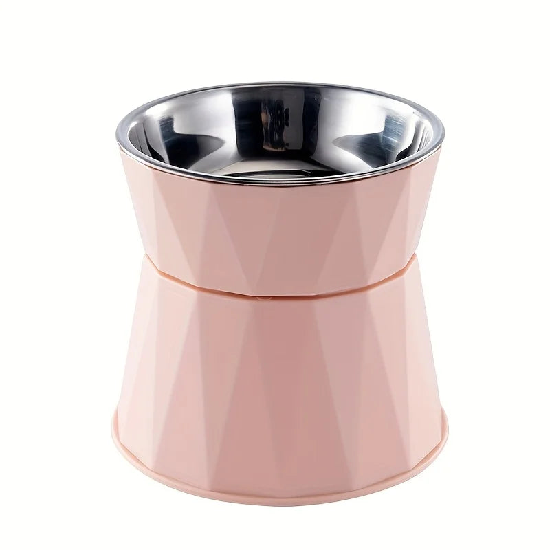 Elevated Stainless Steel Pet Feeding Bowl, Blue, White or Pink, Cylindrical Design for Dog and Cat Mealtimes - product view 3