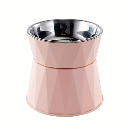 Elevated Stainless Steel Pet Feeding Bowl, Blue, White or Pink, Cylindrical Design for Dog and Cat Mealtimes - product view 3