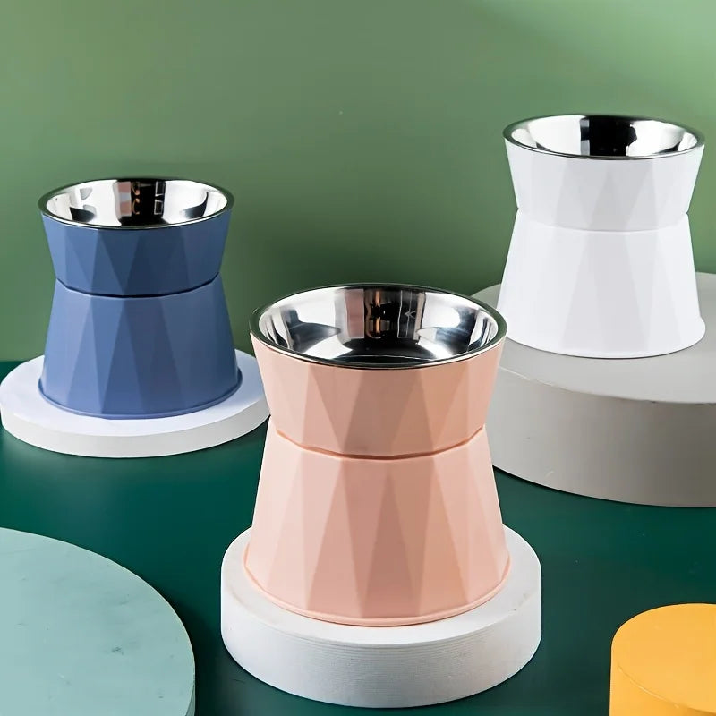 Elevated Stainless Steel Pet Feeding Bowl, Blue, White or Pink, Cylindrical Design for Dog and Cat Mealtimes - product view 6