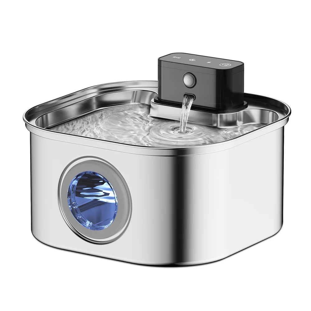 3.2L Automatic Pet Water Fountain, Stainless Steel, Motion Sensor, 3 Water Modes and Replaceable Filter Options for Cats and Dogs - product view 1