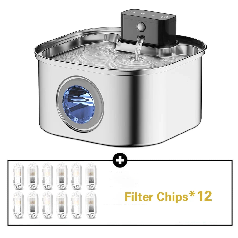 3.2L Automatic Pet Water Fountain, Stainless Steel, Motion Sensor, 3 Water Modes and Replaceable Filter Options for Cats and Dogs - product view 3