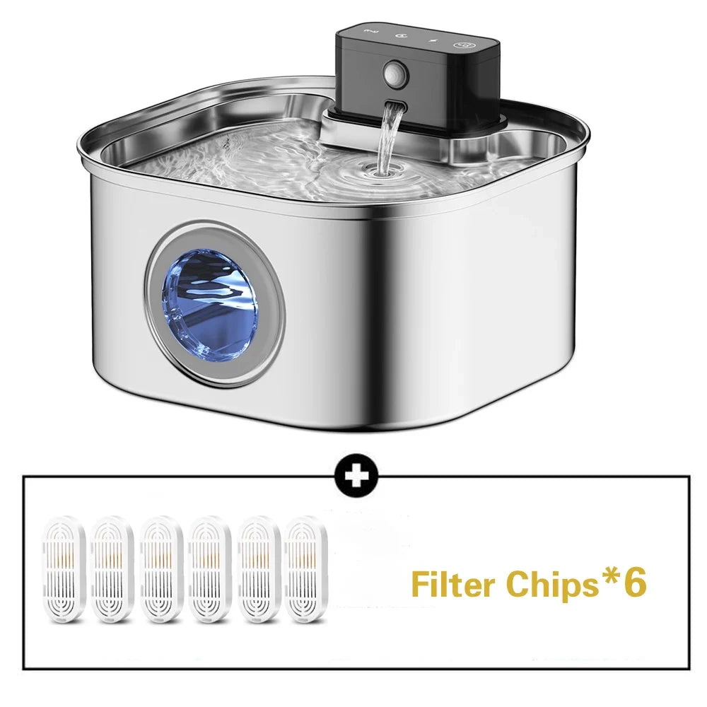 3.2L Automatic Pet Water Fountain, Stainless Steel, Motion Sensor, 3 Water Modes and Replaceable Filter Options for Cats and Dogs - product view 4