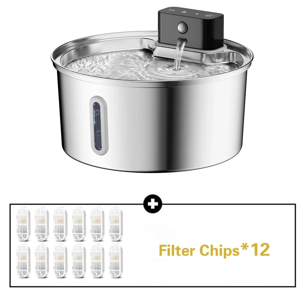 3.2L Automatic Pet Water Fountain, Stainless Steel, Motion Sensor, 3 Water Modes and Replaceable Filter Options for Cats and Dogs - product view 6