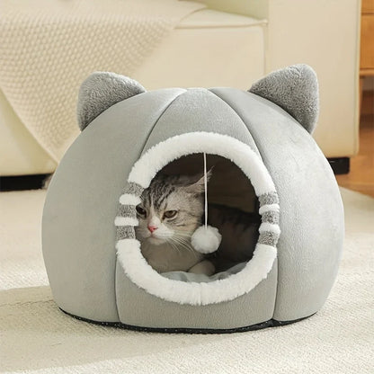 Plush Cat Bed, Breathable Cave House with Cushion, Cozy Sleeping Tent for Small and Medium Cats and Dogs - product view 3