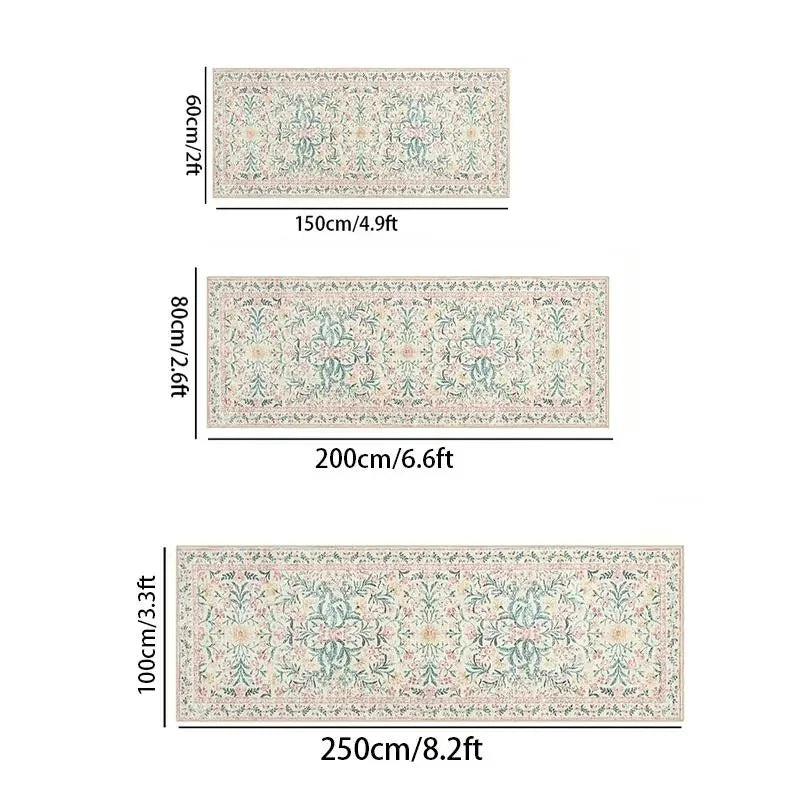 Bohemian Floral Runner Rug, Machine-Washable Anti-Slip Fade-Resistant Polyester Mat with PVC Backing - product view 4