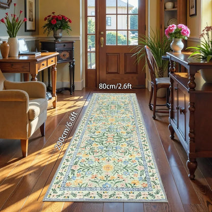 Bohemian Floral Runner Rug, Machine-Washable Anti-Slip Fade-Resistant Polyester Mat with PVC Backing - product view 6