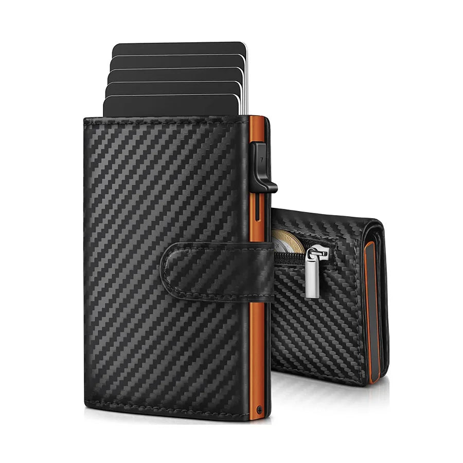 Pop-Up Travel Wallet, RFID-Protection Card Holder with Coin Compartment, Short Solid Fashion Wallet in Black, Orange or Red - product view 2