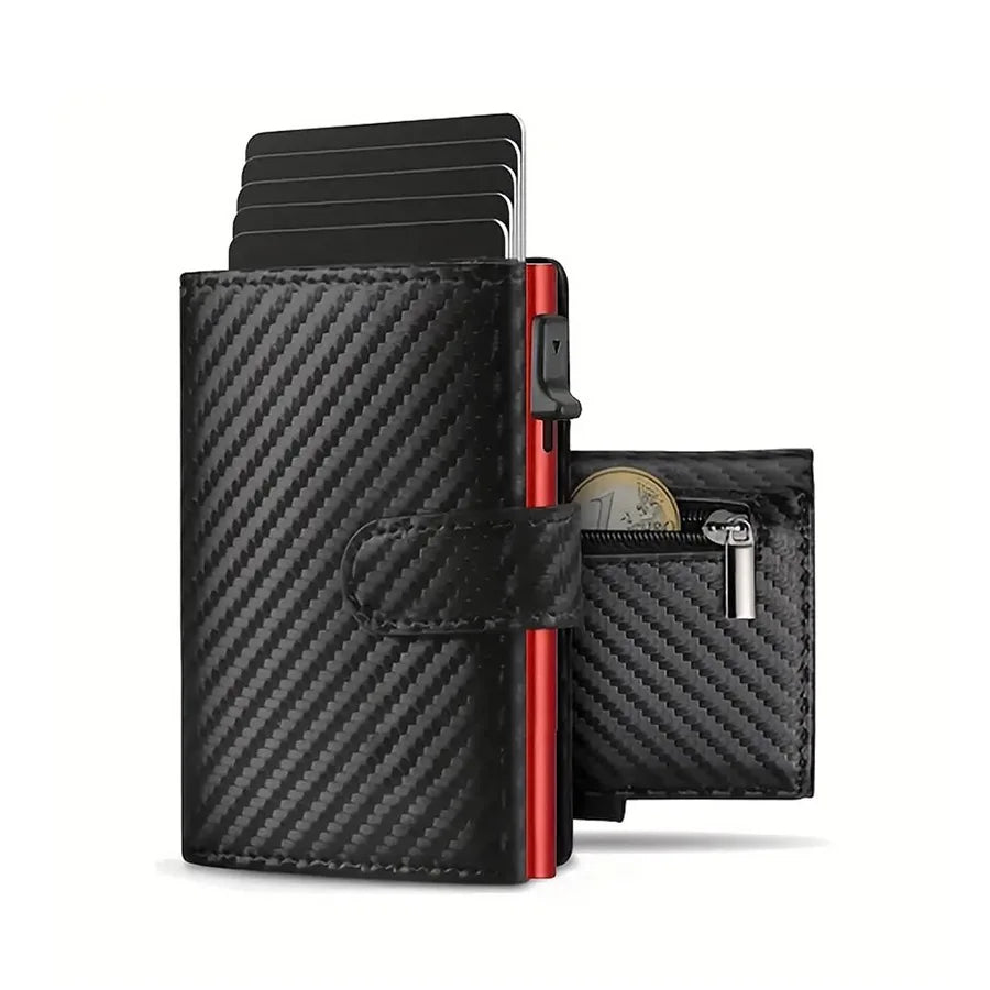 Pop-Up Travel Wallet, RFID-Protection Card Holder with Coin Compartment, Short Solid Fashion Wallet in Black, Orange or Red - product view 3