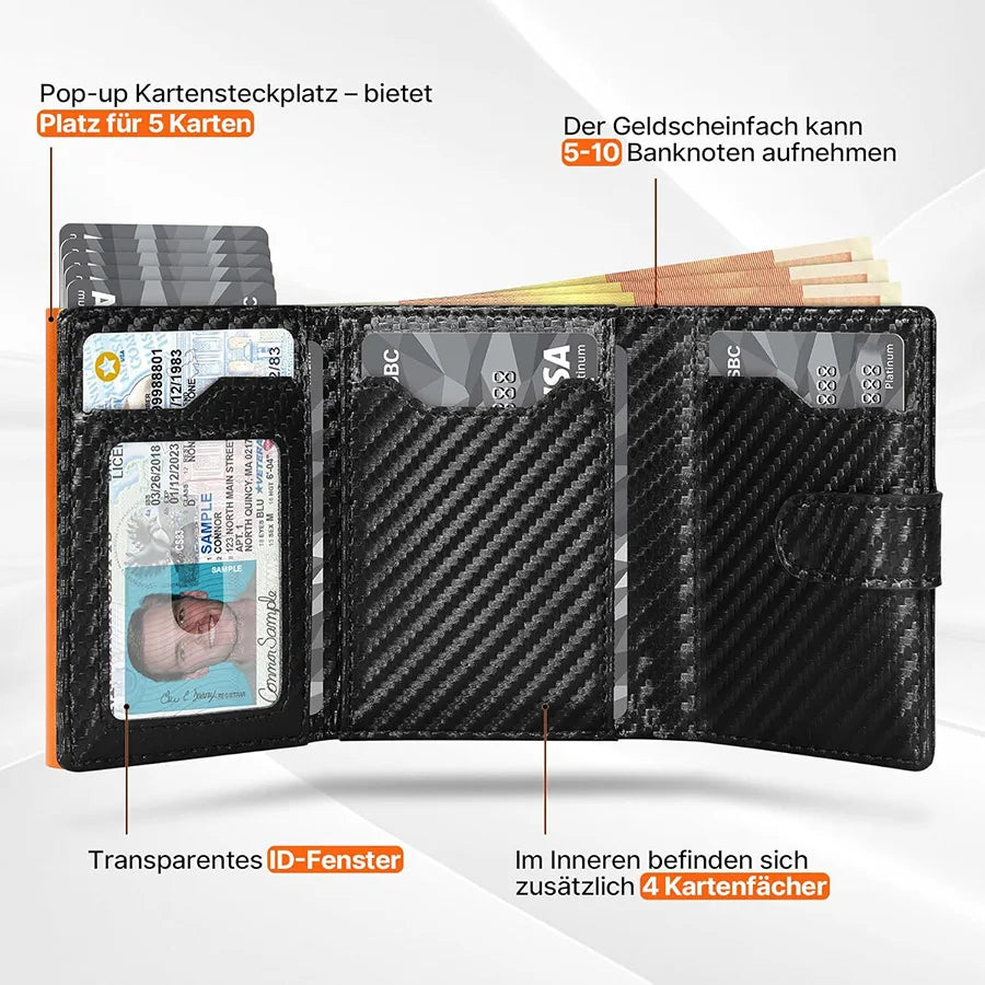 Pop-Up Travel Wallet, RFID-Protection Card Holder with Coin Compartment, Short Solid Fashion Wallet in Black, Orange or Red - product view 6