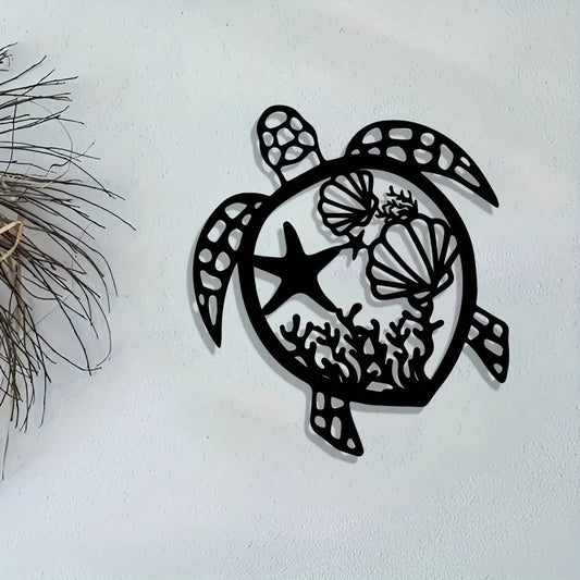 Vintage Sea Turtle Metal Wall Art, Iron Sculpture for Coastal Outdoor Patio Décor, Ocean-Inspired Garden Accent - product view 1