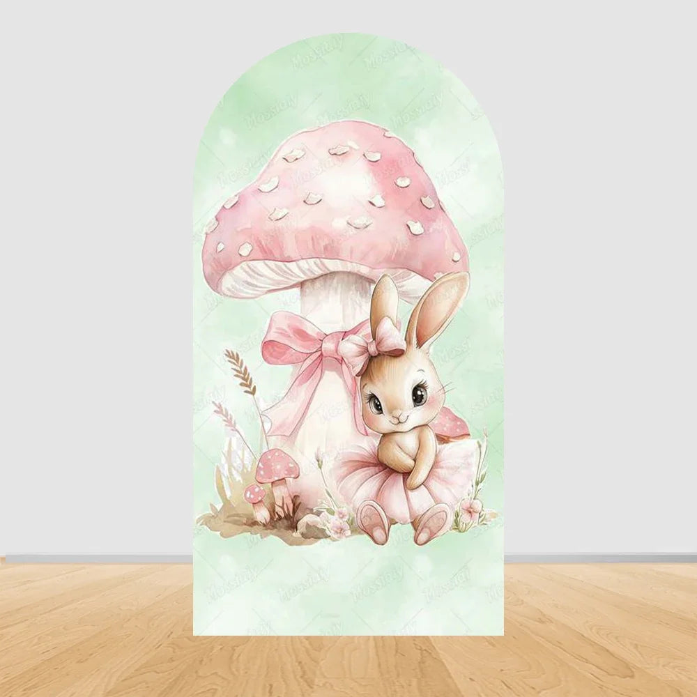 Pink Floral Bunny Arch Backdrop Cover, Polyester Party Photo Background, 7 Size Options for Easter and Birthday Décor - product view 1