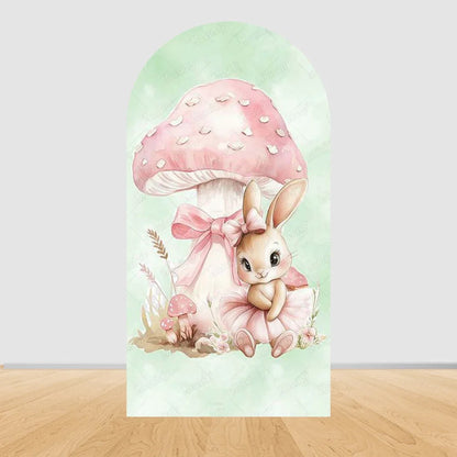 Pink Floral Bunny Arch Backdrop Cover, Polyester Party Photo Background, 7 Size Options for Easter and Birthday Décor - product view 1