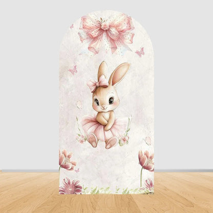 Pink Floral Bunny Arch Backdrop Cover, Polyester Party Photo Background, 7 Size Options for Easter and Birthday Décor - product view 4
