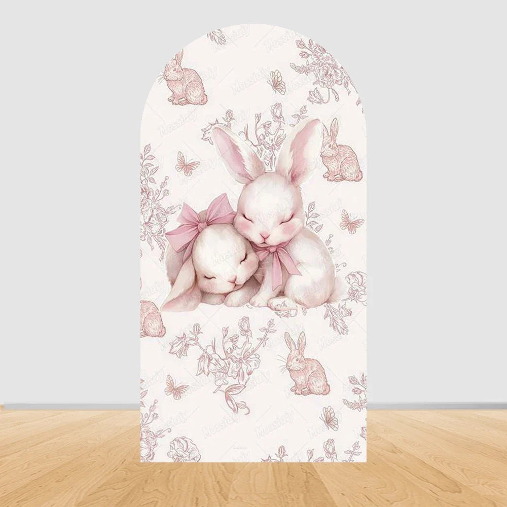 Pink Floral Bunny Arch Backdrop Cover, Polyester Party Photo Background, 7 Size Options for Easter and Birthday Décor - product view 5