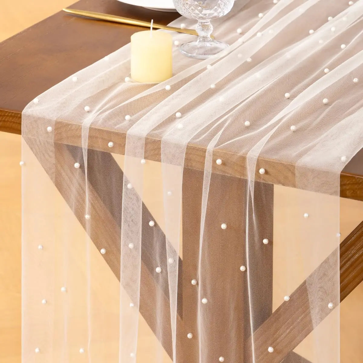 Gauze Table Runner, 76cm x 3m, White Pink or Beige Elastane Cheesecloth Decor for Easter Weddings and Parties - product view 1