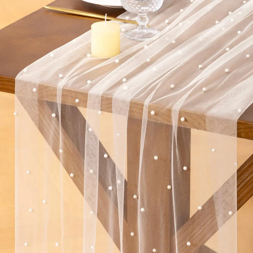 Gauze Table Runner, 76cm x 3m, White Pink or Beige Elastane Cheesecloth Decor for Easter Weddings and Parties - product view 1