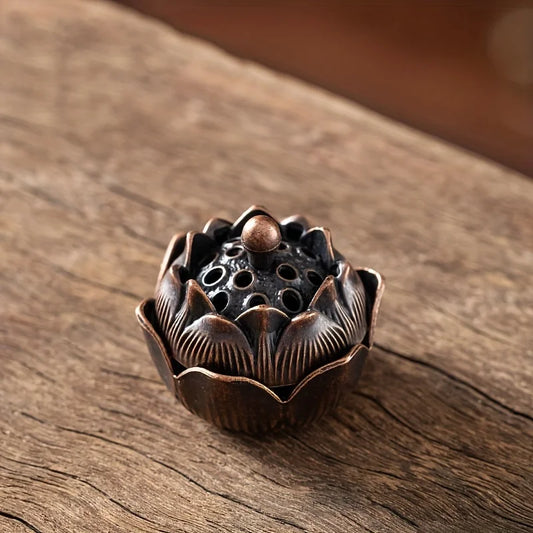 Mini Palm Lotus Incense Holder, Reusable Metal Burner for Relaxation and Home Décor, Compact Brown Accent - product view 1