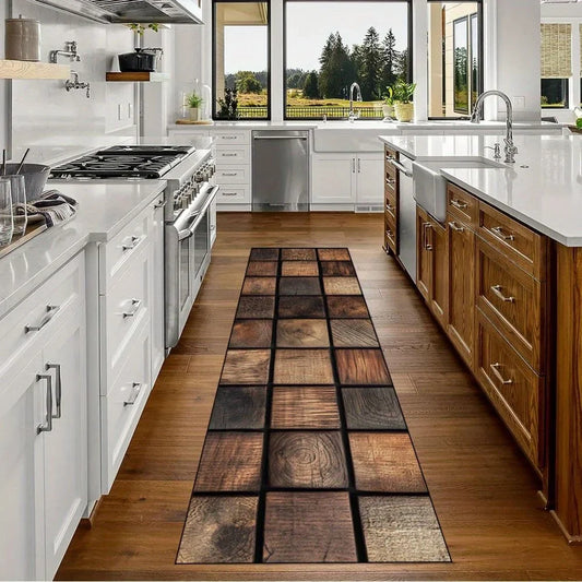 Rustic Wood Plank Runner Rug, Printed Non-Slip Fade-Resistant Polyester Floor Mat with PVC Backing for Hallway - product view 1