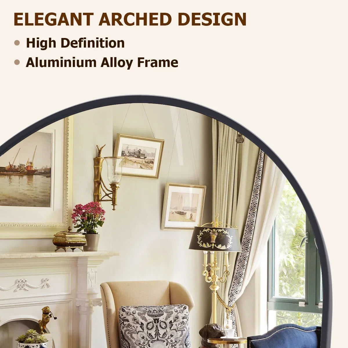 Arched Full-Length Mirror, Freestanding Full Body Floor Mirror in 59, 64 or 71 Inch Sizes for Dressing and Home Decor - product view 6