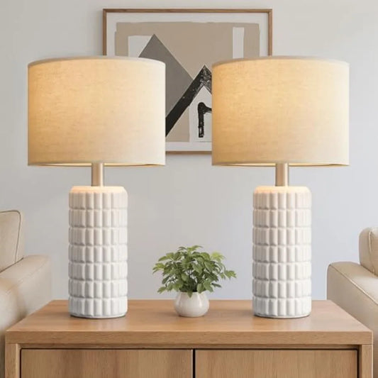 23-Inch Ceramic Table Lamps, AC 110 V, White, Blue or Green Options, Single or Set Configuration for Bedroom - product view 1