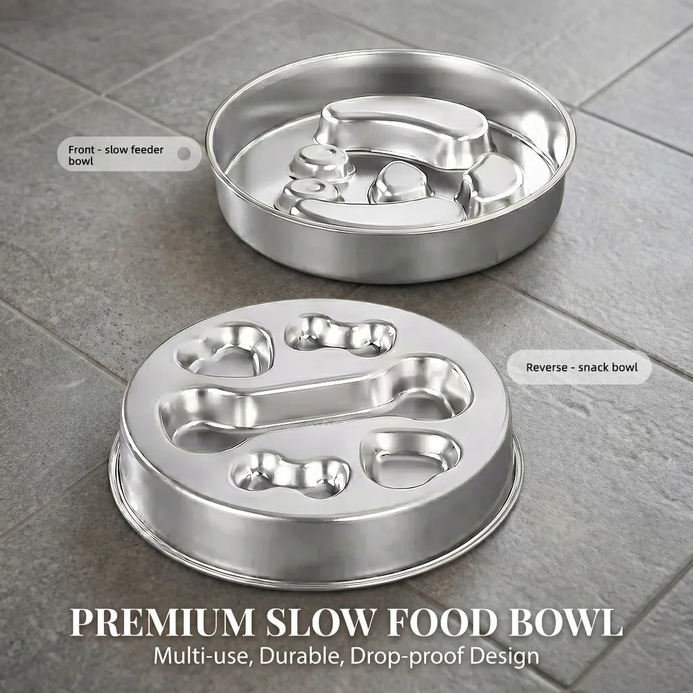 Stainless Steel Slow Feeder Dog Bowl, Double-Sided 304 Maze Design, 22cm Fish, Bone, Paw or Dog Options - product view 6