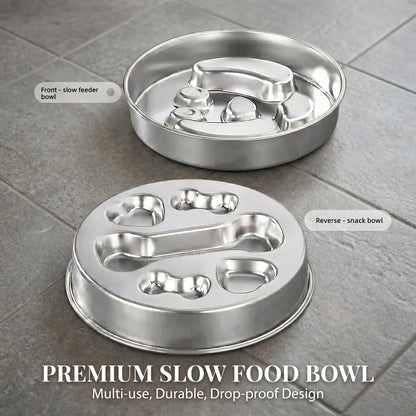 Stainless Steel Slow Feeder Dog Bowl, Double-Sided 304 Maze Design, 22cm Fish, Bone, Paw or Dog Options - product view 6