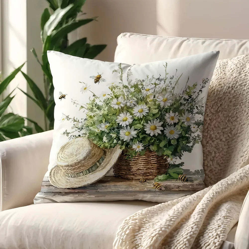 Farmhouse Sofa Cushion Cover, Double-Sided Printed Polyester Pillowcase, Knitted Finish, Eight Sizes for Home and Office Décor - product view 1