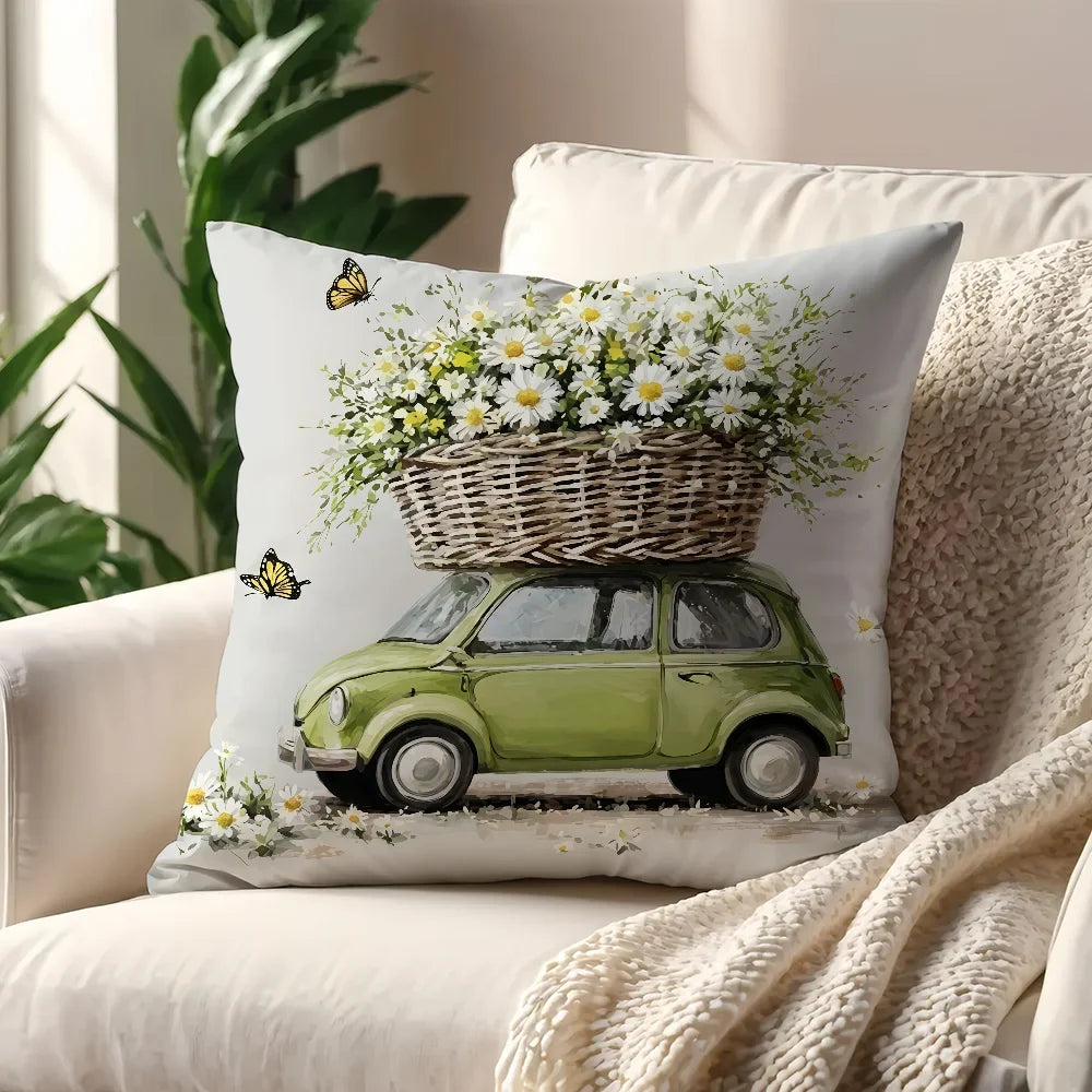 Farmhouse Sofa Cushion Cover, Double-Sided Printed Polyester Pillowcase, Knitted Finish, Eight Sizes for Home and Office Décor - product view 6