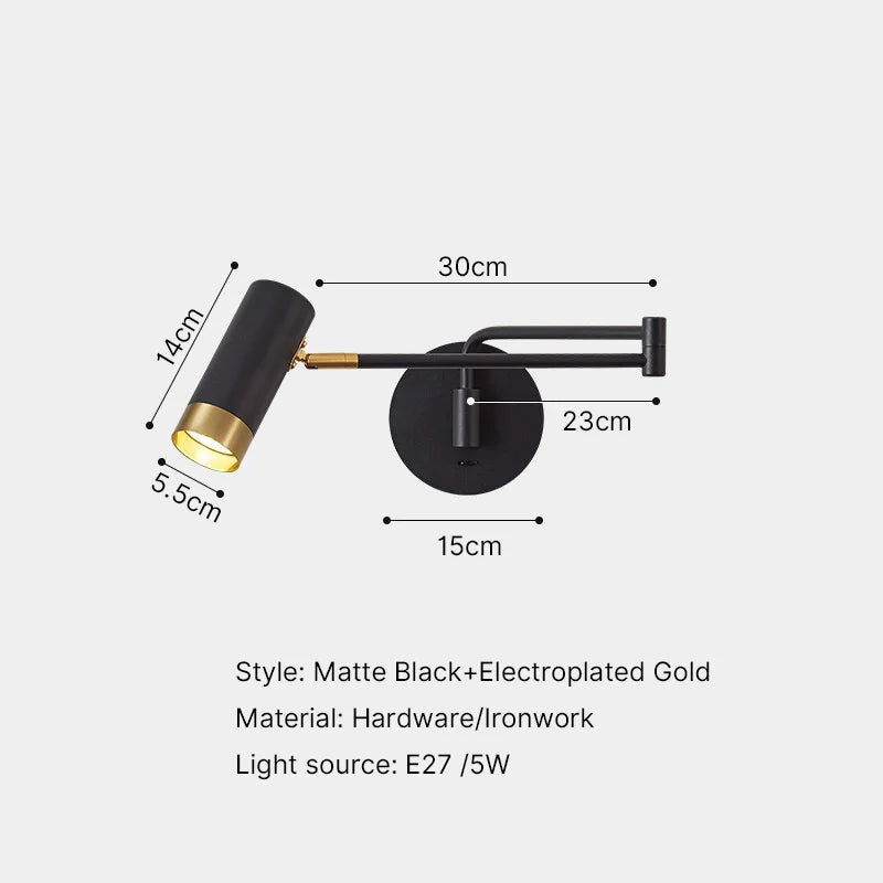 Modern Plug-In Swing Arm Wall Sconce, Rotating Folding LED, AC Powered, Warm White, Black or White for Bedroom - product view 1